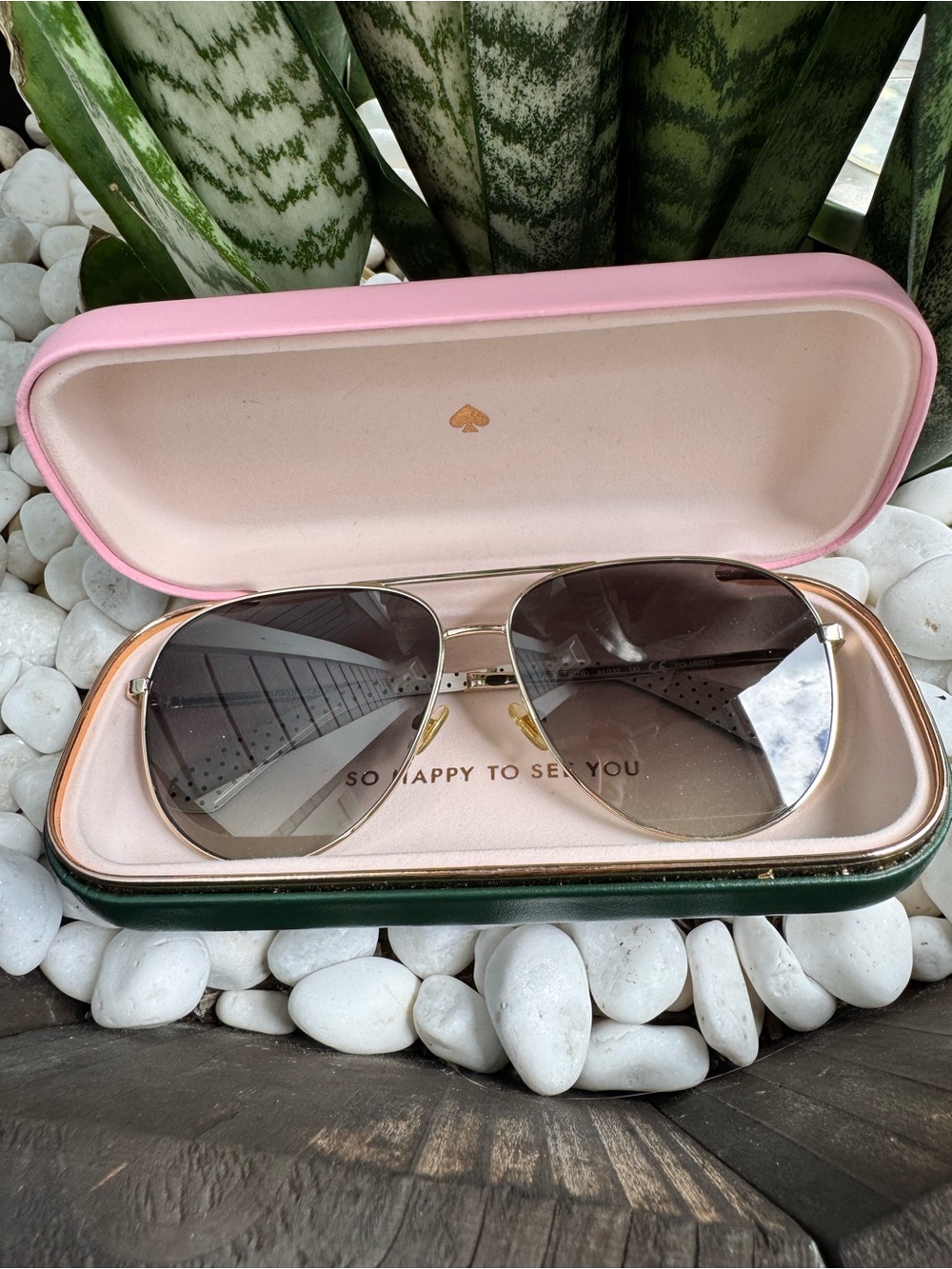 Kate Spade New York Isla Hello Sunshine Gold Polarized Aviator Sunglasses NWOT